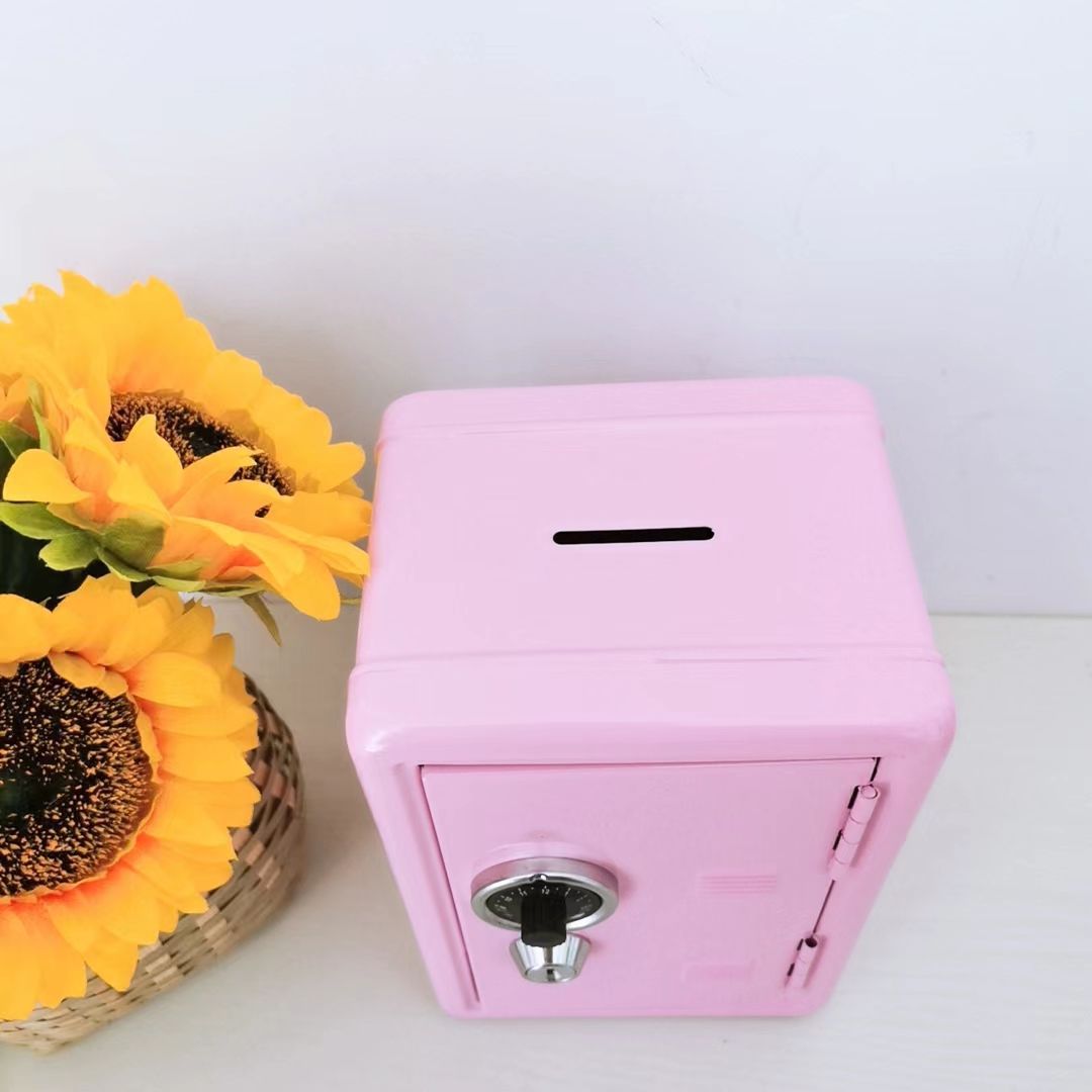 Pink Mini Metal Safe Box with Combination Lock and Key - Compact Security Storage