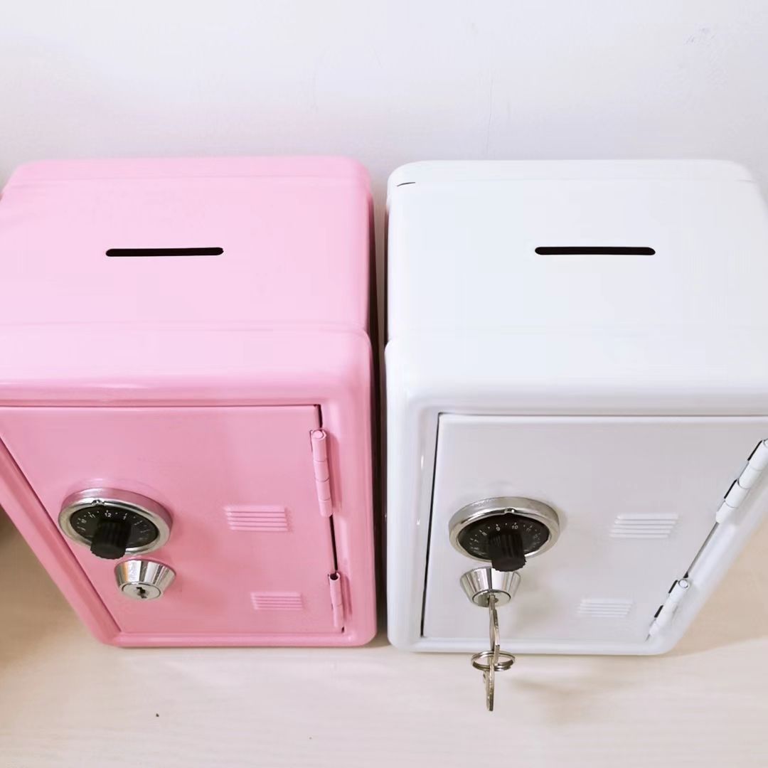 Pink Mini Metal Safe Box with Combination Lock and Key - Compact Security Storage