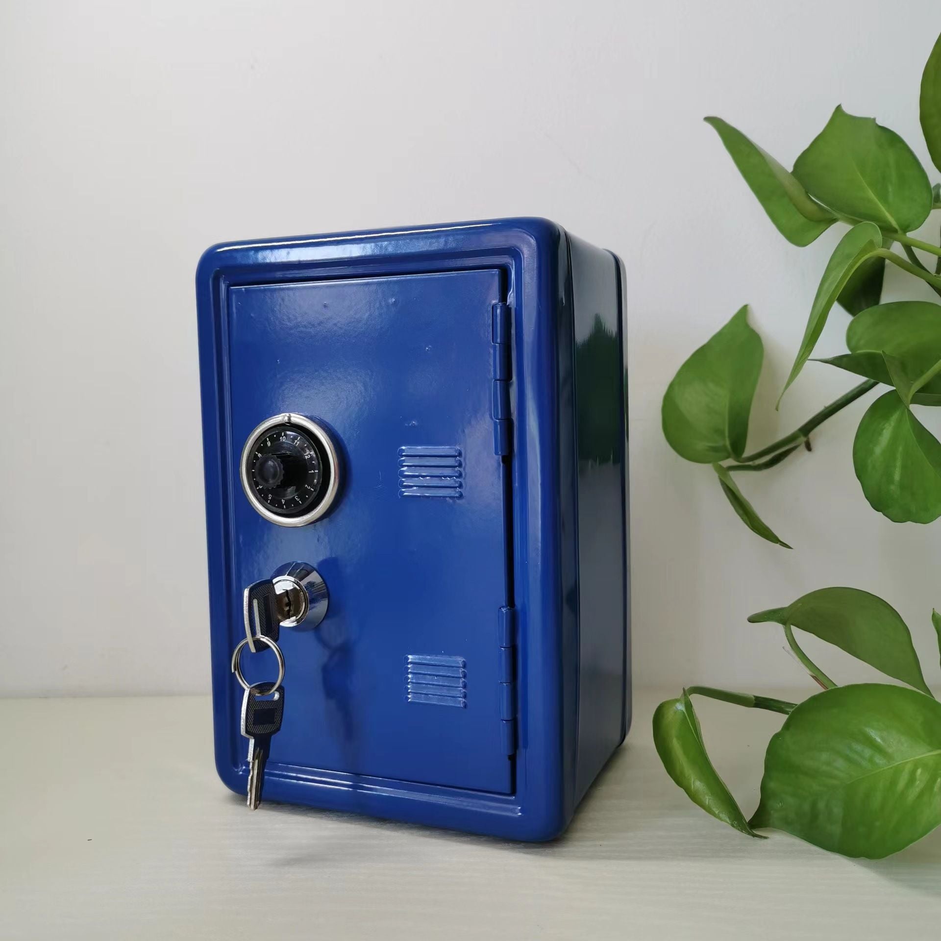 Blue Mini Metal Safe Box with Combination Lock and Key - Compact Security Storage