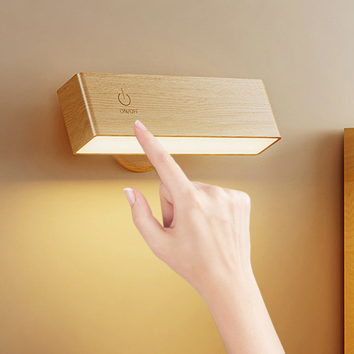 Brown Touch-Control Dimmable Wooden LED Wall Light - Minimalist Design