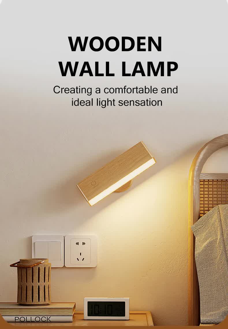 Yellow Touch-Control Dimmable Wooden LED Wall Light - Minimalist Design