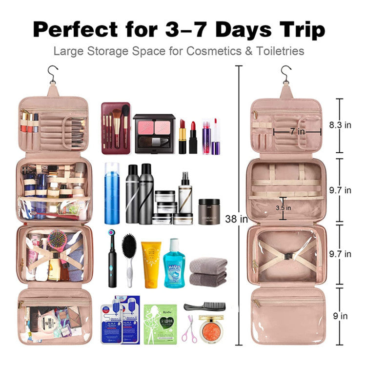 Pink Multifunctional Travel Toiletry Organizer with Hanger and Large Storage Capacity