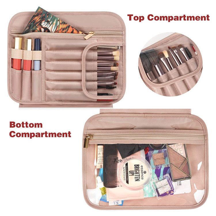 Pink Multifunctional Travel Toiletry Organizer with Hanger and Large Storage Capacity