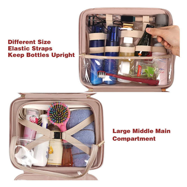 Pink Multifunctional Travel Toiletry Organizer with Hanger and Large Storage Capacity