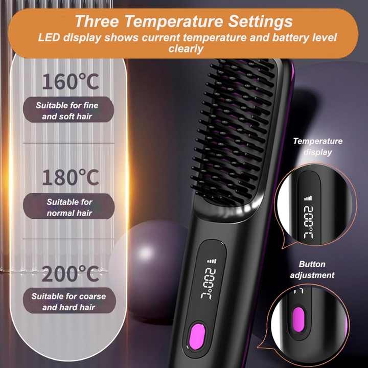 Beige Portable Electric Hair Straightening Brush