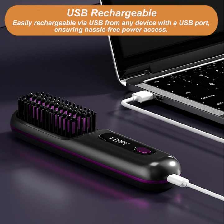 Black Portable Electric Hair Straightening Brush