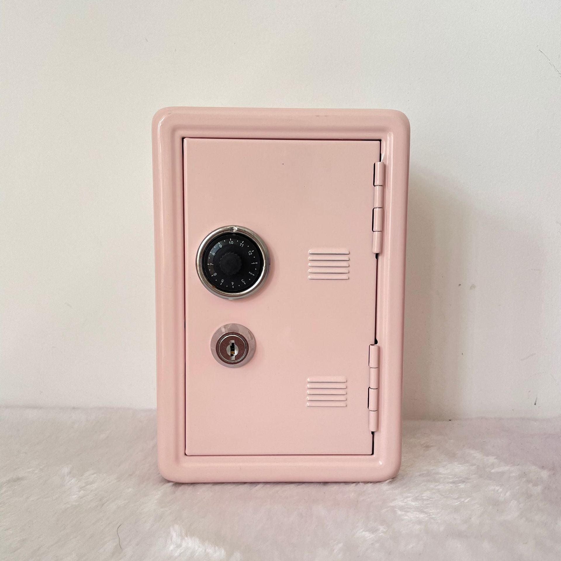 Light Pink Mini Metal Safe Box with Combination Lock and Key - Compact Security Storage