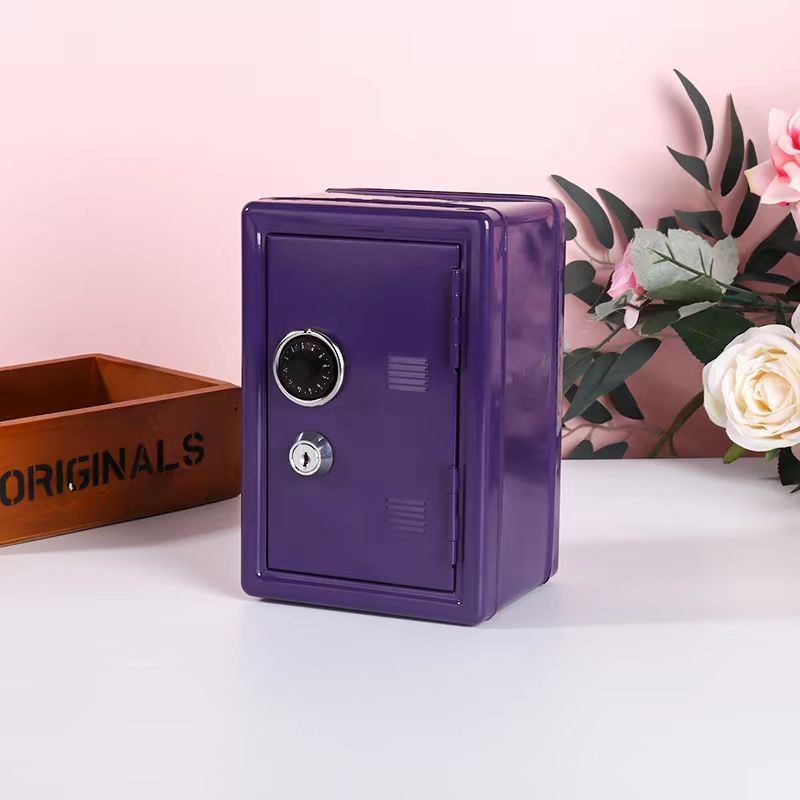 Purple Mini Metal Safe Box with Combination Lock and Key - Compact Security Storage