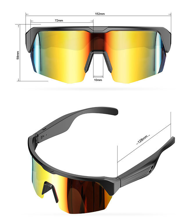 Black Cycling Sports Bluetooth Glasses with UV Protection and Fast Charging - Wireless Audio and Enhanced Visibility