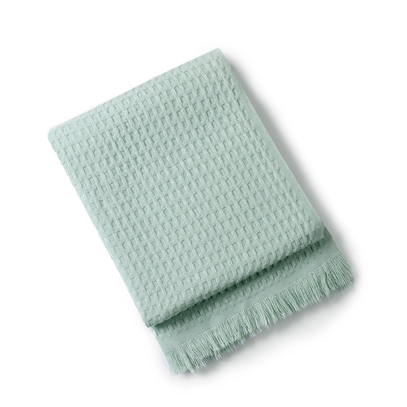 130*230CM Cyan Nordic Solid Color Knitted Sofa Throw Blanket with Tassels - Waffle Weave Polyester Decorative Blanket