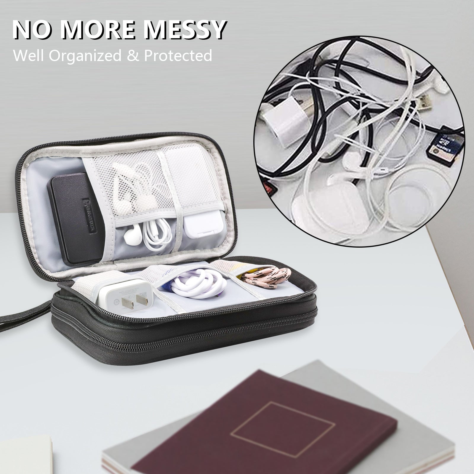 Black Portable Digital Organizer Bag – Multifunctional Storage for Power Banks, Cables, and Accessories Photography Props Not Included