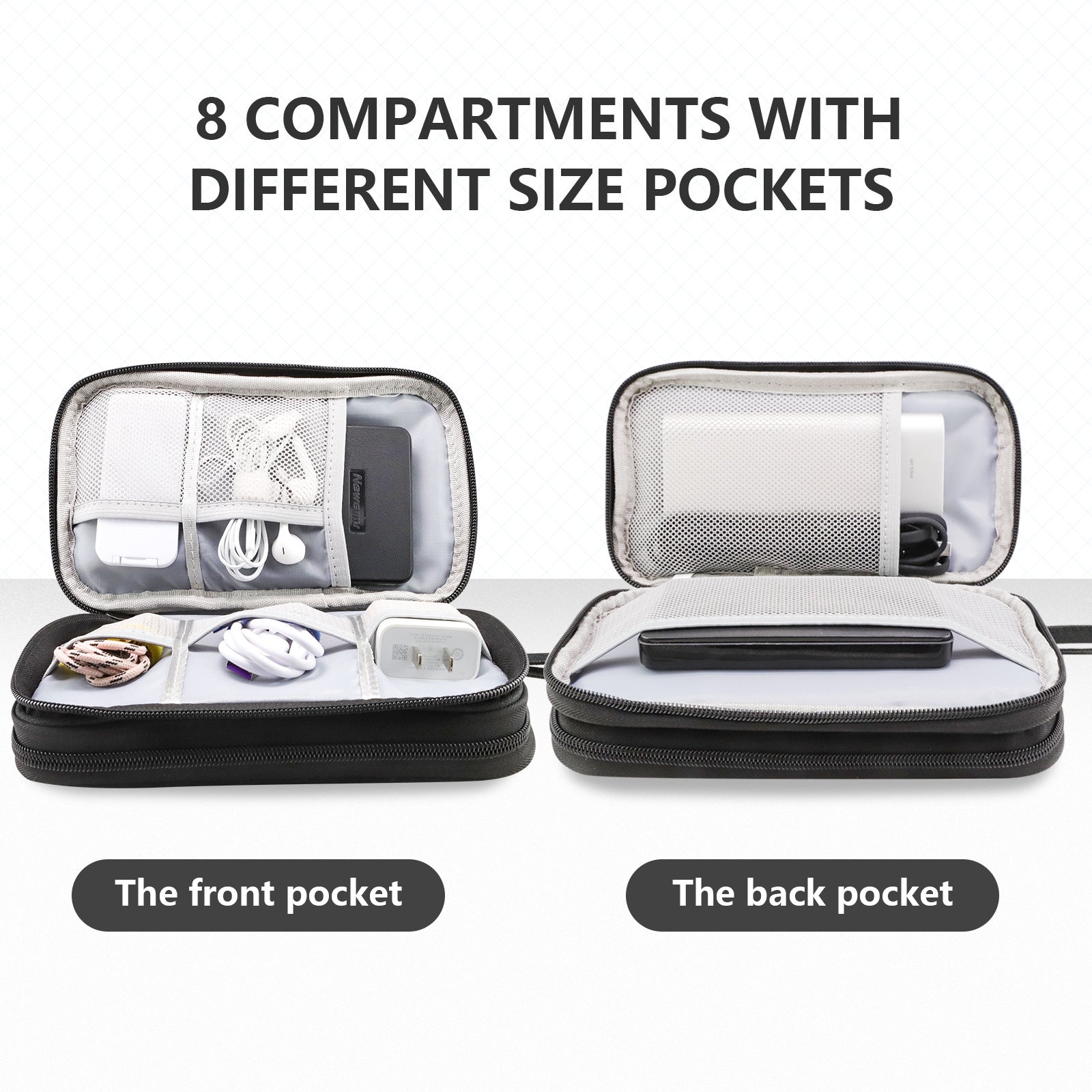 Black Portable Digital Organizer Bag – Multifunctional Storage for Power Banks, Cables, and Accessories Photography Props Not Included