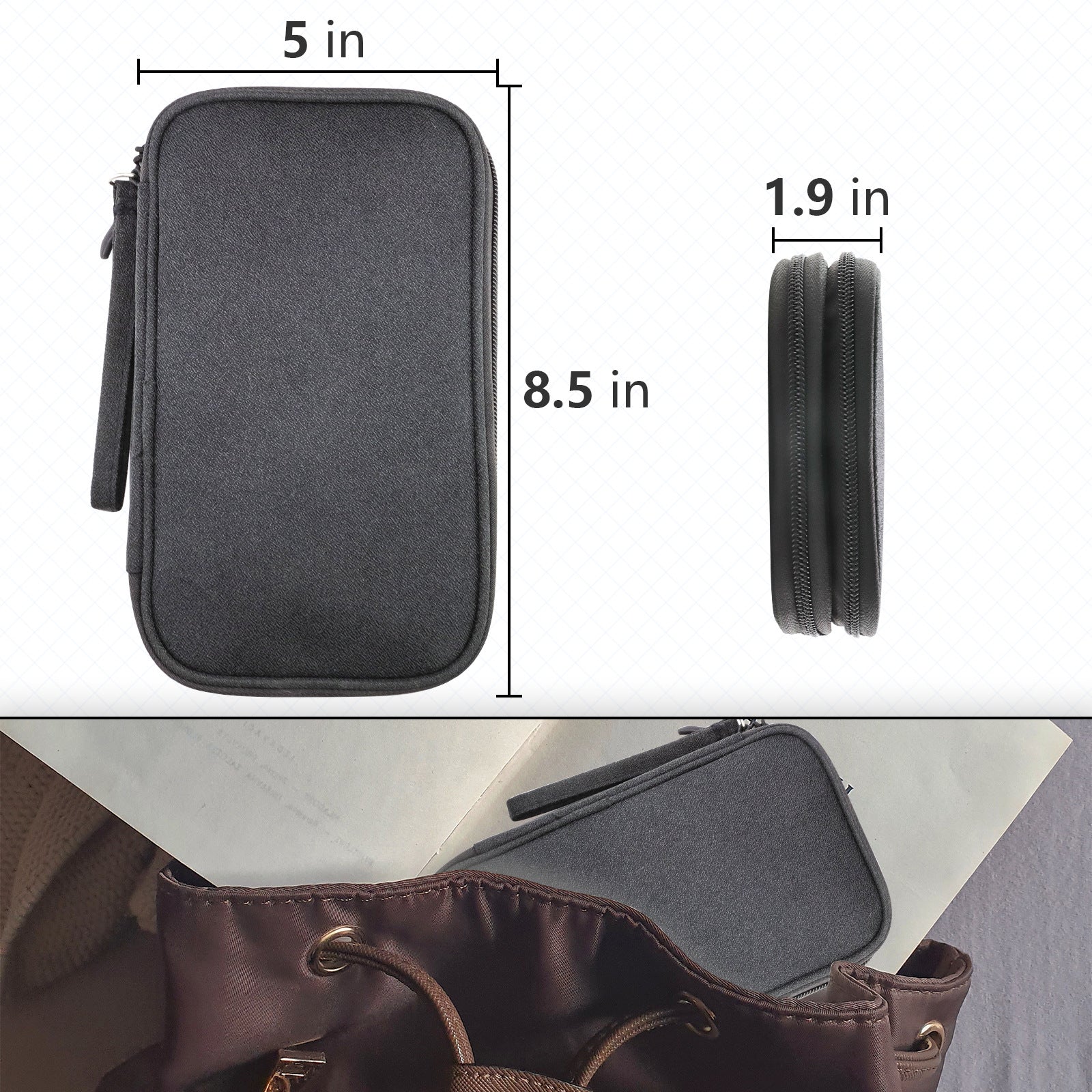 Black Portable Digital Organizer Bag – Multifunctional Storage for Power Banks, Cables, and Accessories Photography Props Not Included