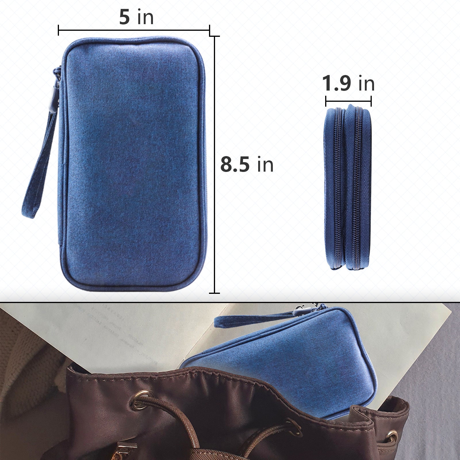 Dark Blue Portable Digital Organizer Bag - Multifunctional Storage for Power Banks, Cables, and Accessories Photography Props Not Included