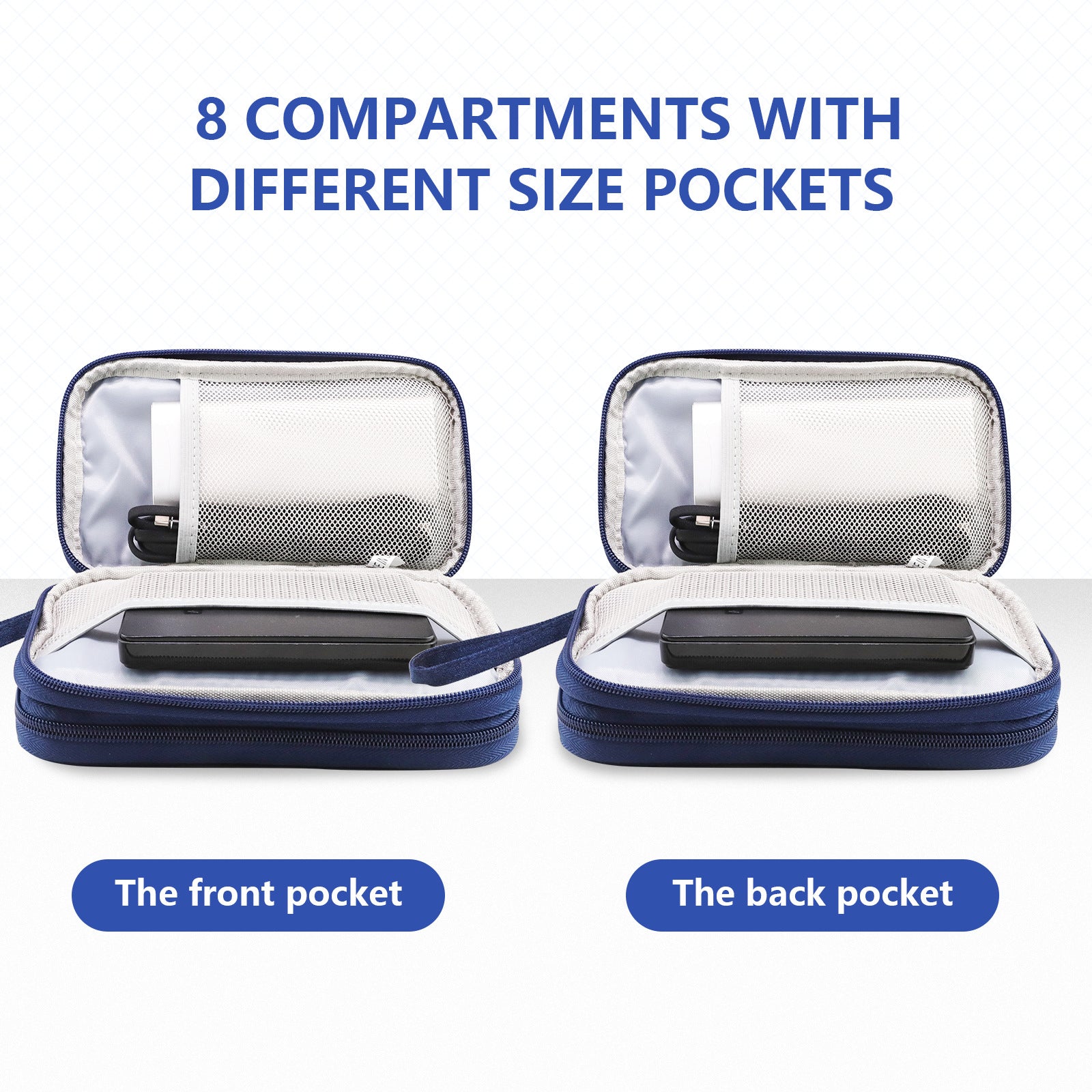 Dark Blue Portable Digital Organizer Bag - Multifunctional Storage for Power Banks, Cables, and Accessories Photography Props Not Included