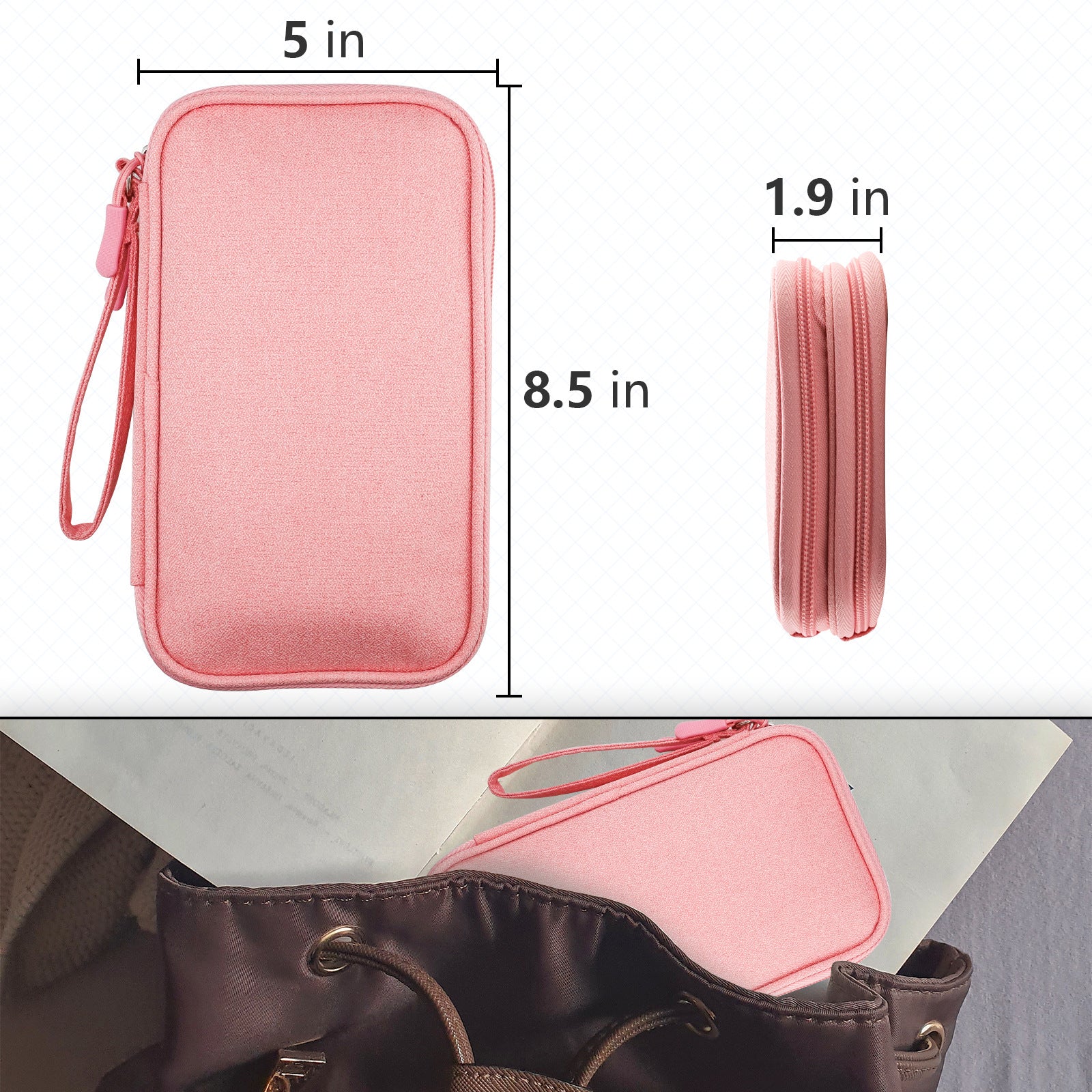 Pink Portable Digital Organizer Bag - Multifunctional Storage for Power Banks, Cables, and Accessories Photography Props Not Included