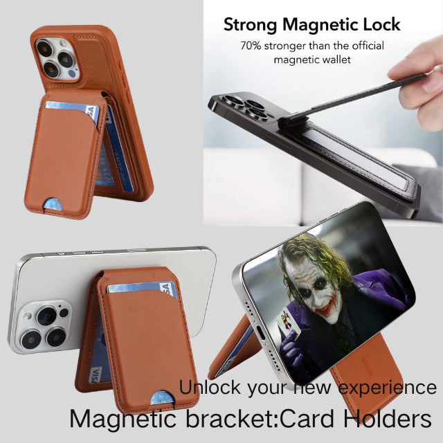 Black MagSafe Magnetic Wallet with Stand - PU Leather Card Holder for iPhone