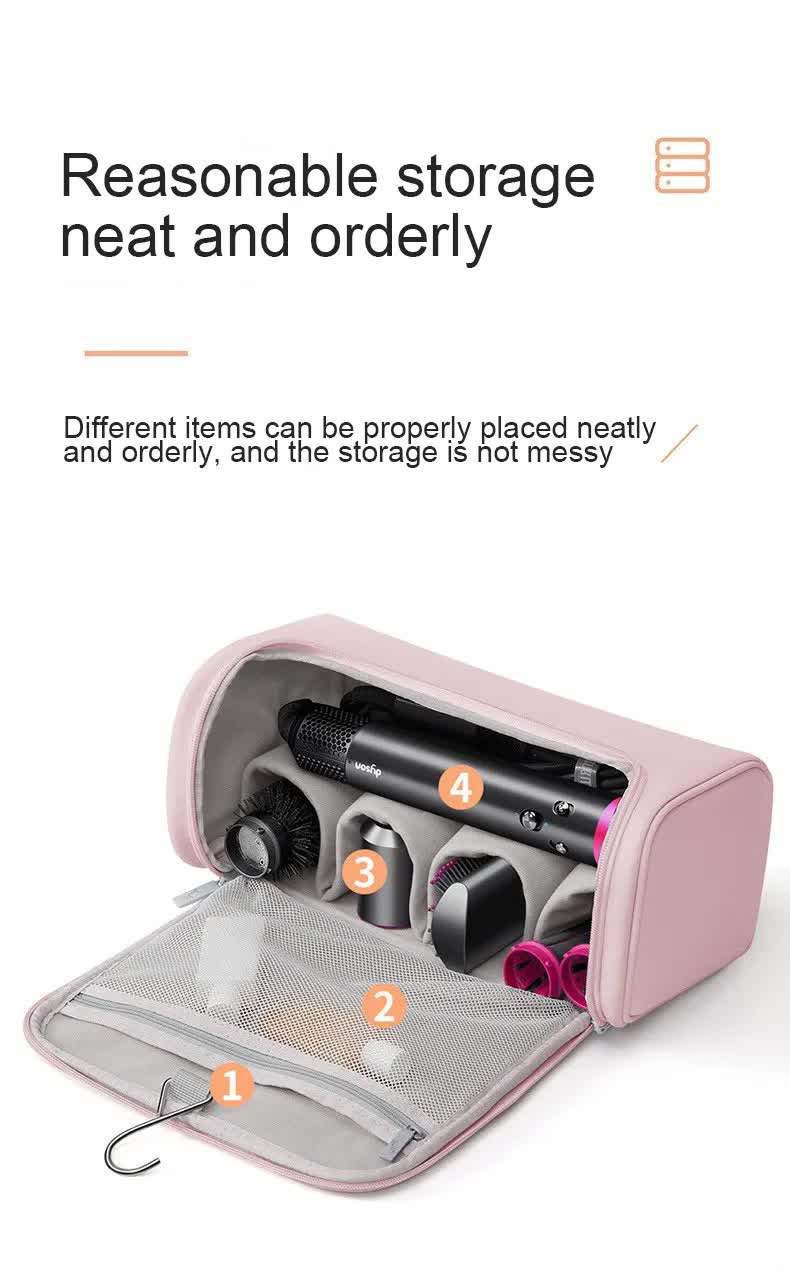 Black Portable PU Storage Bag for Hair Curlers, Hair Dryers, and Styling Tools Hair dryers, etc. are shooting props and are not included in the product