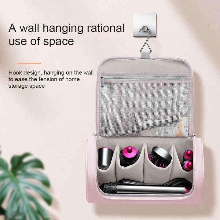 Grey Portable PU Storage Bag for Hair Curlers, Hair Dryers, and Styling Tools Hair dryers, etc. are shooting props and are not included in the product