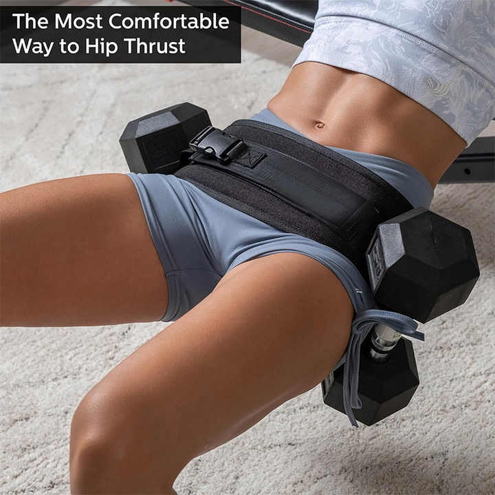 Black Portable Hip Thrust and Glute Training Belt - Adjustable Weightlifting Support Strap(Dumbbells not included)