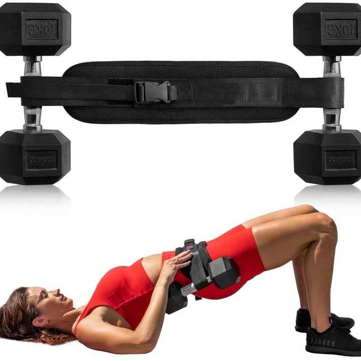 Black Portable Hip Thrust and Glute Training Belt - Adjustable Weightlifting Support Strap(Dumbbells not included)