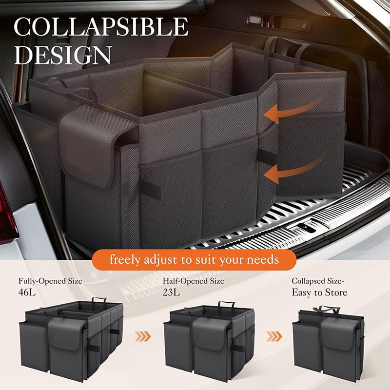 Black Large-Capacity Foldable Car Trunk Storage Organizer - Collapsible Backseat Storage Box