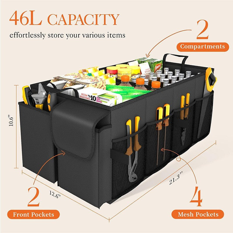 Off White Large-Capacity Foldable Car Trunk Storage Organizer - Collapsible Backseat Storage Box