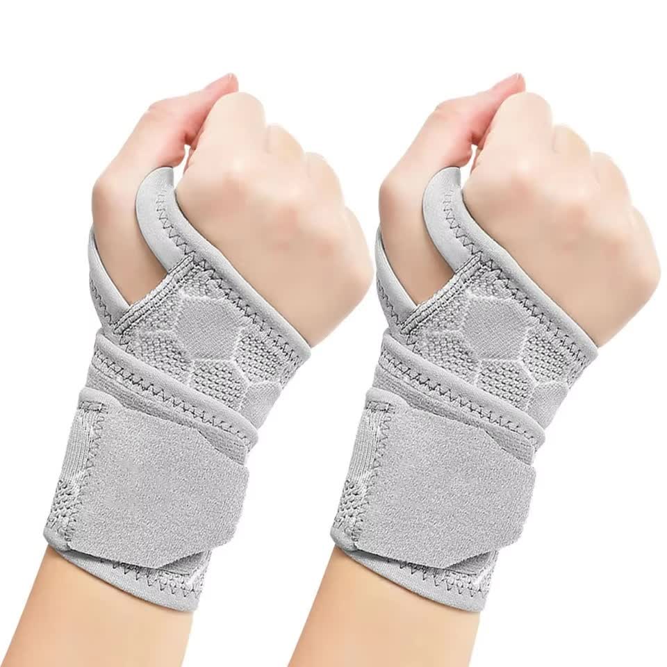 2 Pairs Grey Breathable Sports Wrist Support Wrap - Fitness Gym Wristband for Badminton & Injury Prevention