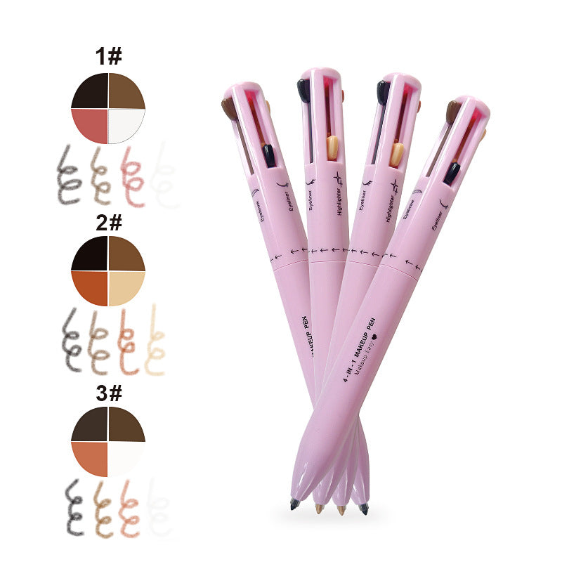 4-in-1 Multi-Functional Makeup Pen Set - Lip Liner, Highlighter, Eyeliner, Eyebrow Pencil 3 Shades, 3-Pack
