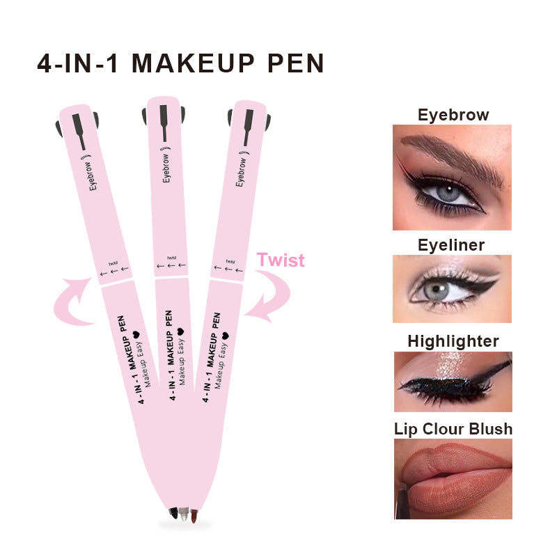 4-in-1 Multi-Functional Makeup Pen Set - Lip Liner, Highlighter, Eyeliner, Eyebrow Pencil 3 Shades, 3-Pack