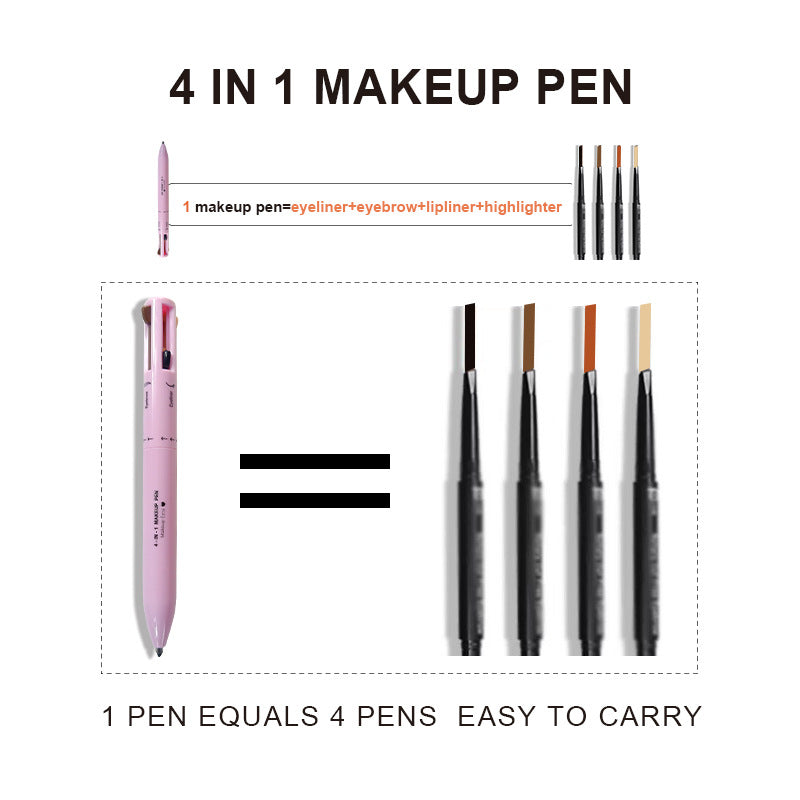 4-in-1 Multi-Functional Makeup Pen Set - Lip Liner, Highlighter, Eyeliner, Eyebrow Pencil 3 Shades, 3-Pack