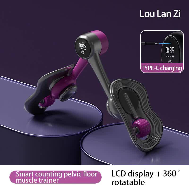 Dark Purple Multi-Function Pelvic Floor Muscle Trainer | LCD Display | Postpartum Recovery Thigh Trimmer | 360° Rotatable Leg Fitness Tool