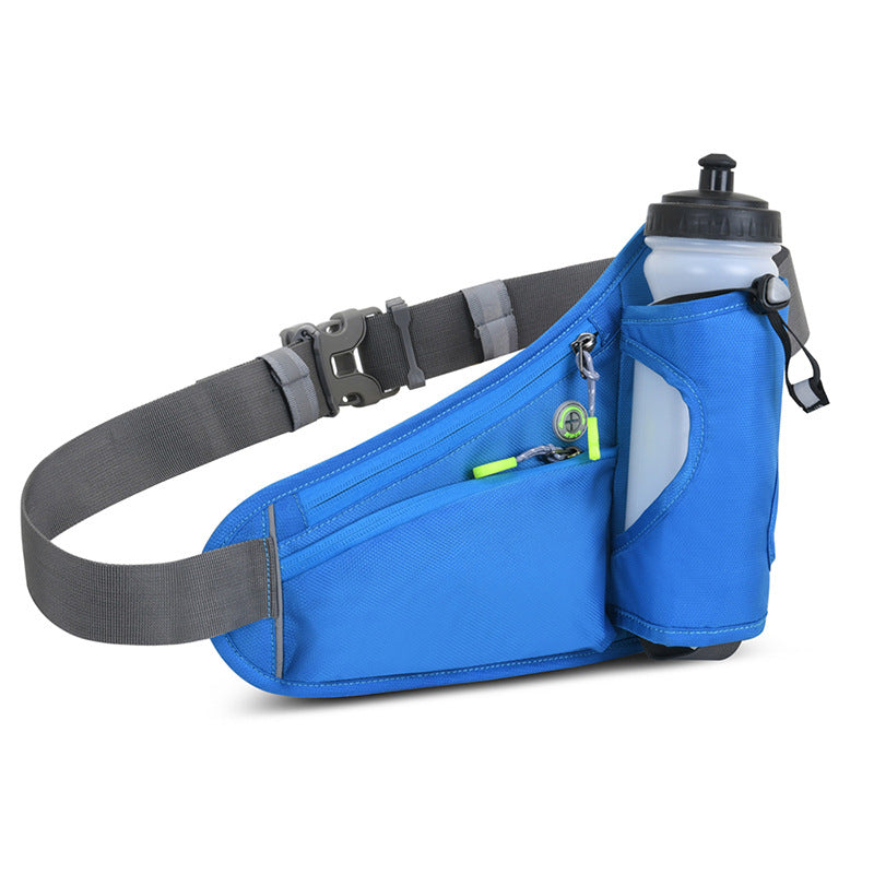 Blue Hydration Running Waist Pack - Waterproof Lightweight Sports Belt with Bottle Holder Water bottles are filming props, not included