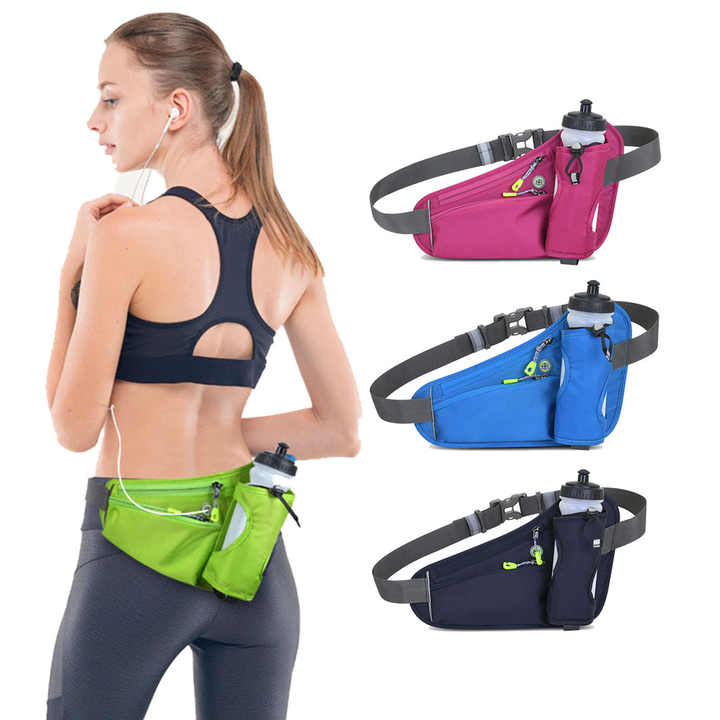 Bright Green Hydration Running Waist Pack - Waterproof Lightweight Sports Belt with Bottle Holder Water bottles are filming props, not included