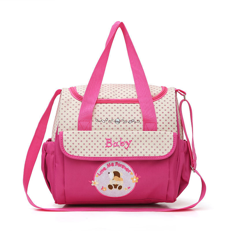 Small Pink Fashionable Large-Capacity Cartoon Bear Shoulder Crossbody Mommy Bag – Stylish and Functional Diaper Bag