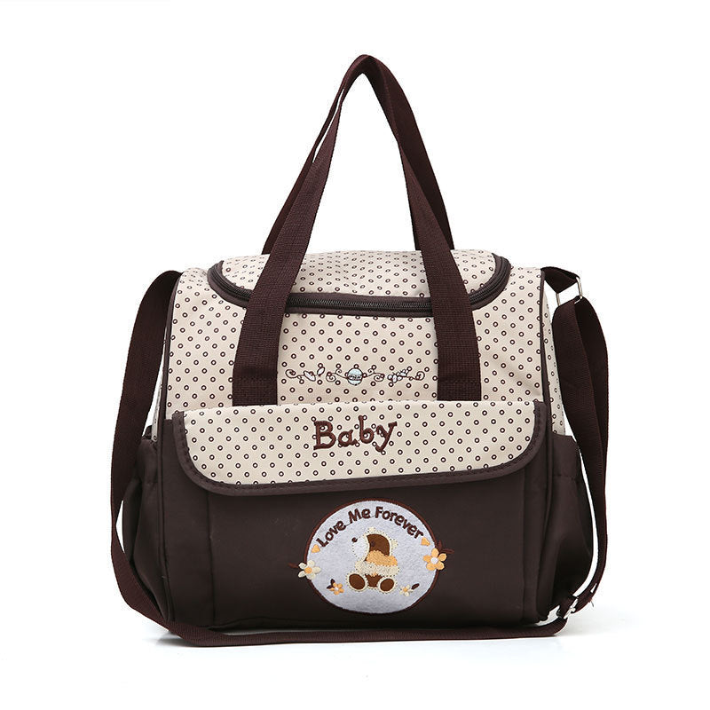 Small Coffee Fashionable Large-Capacity Cartoon Bear Shoulder Crossbody Mommy Bag - Stylish and Functional Diaper Bag