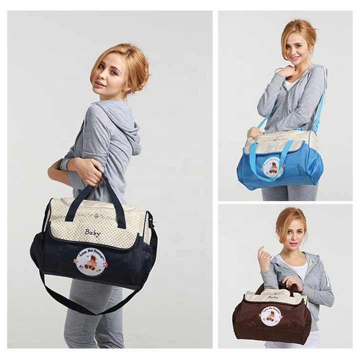 Small Coffee Fashionable Large-Capacity Cartoon Bear Shoulder Crossbody Mommy Bag - Stylish and Functional Diaper Bag