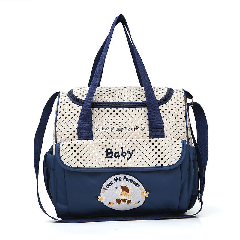 Small Dark Blue Fashionable Large-Capacity Cartoon Bear Shoulder Crossbody Mommy Bag - Stylish and Functional Diaper Bag