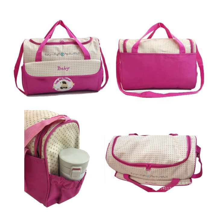 Large Pink Fashionable Large-Capacity Cartoon Bear Shoulder Crossbody Mommy Bag - Stylish and Functional Diaper Bag