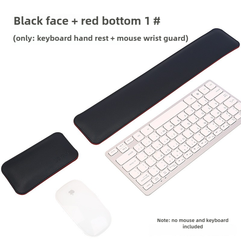 Black And Red Keyboard Wrist Guard + Mouse Wrist Guard Premium Dual-Sided PU Leather Keyboard Wrist Rest and Mouse Pad Set - Ergonomic Support for Comfortable Typing and Mouse Use