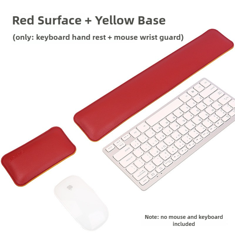 Red And Yellow Keyboard Wrist Guard + Mouse Wrist Guard Premium Dual-Sided PU Leather Keyboard Wrist Rest and Mouse Pad Set - Ergonomic Support for Comfortable Typing and Mouse Use