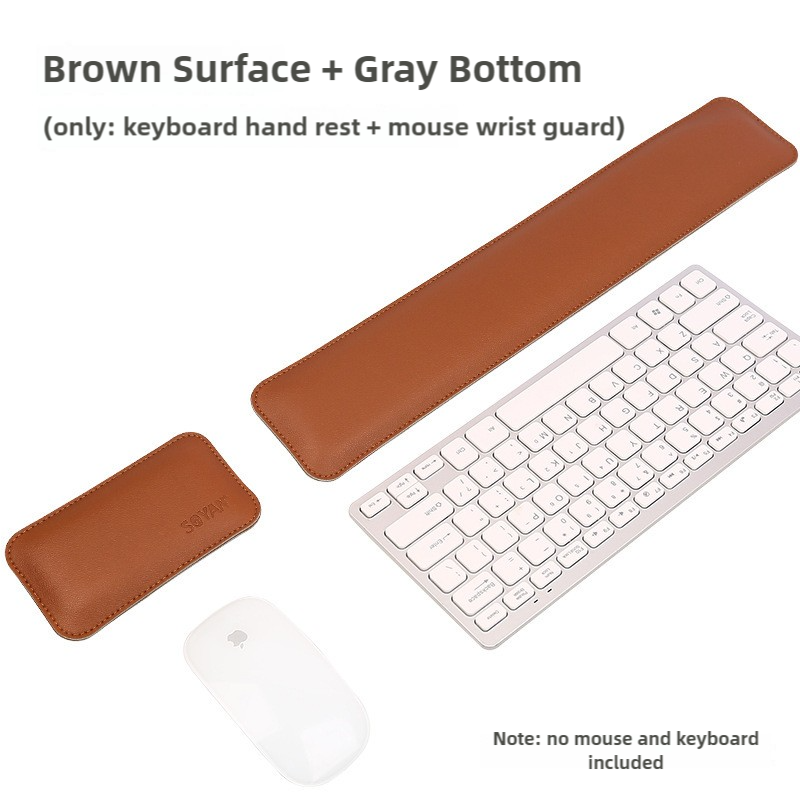 Brown And Grey Keyboard Wrist Guard + Mouse Wrist Guard Premium Dual-Sided PU Leather Keyboard Wrist Rest and Mouse Pad Set - Ergonomic Support for Comfortable Typing and Mouse Use