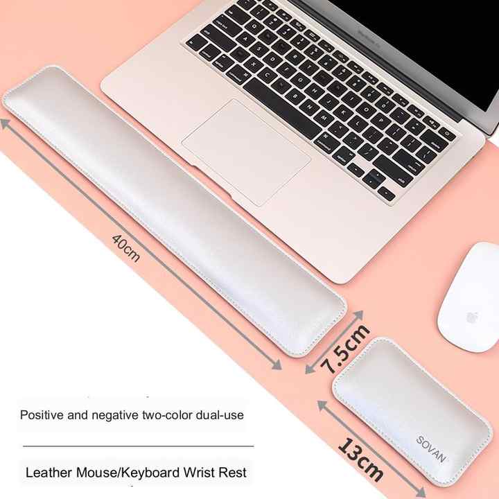 Brown And Grey Keyboard Wrist Guard + Mouse Wrist Guard Premium Dual-Sided PU Leather Keyboard Wrist Rest and Mouse Pad Set - Ergonomic Support for Comfortable Typing and Mouse Use