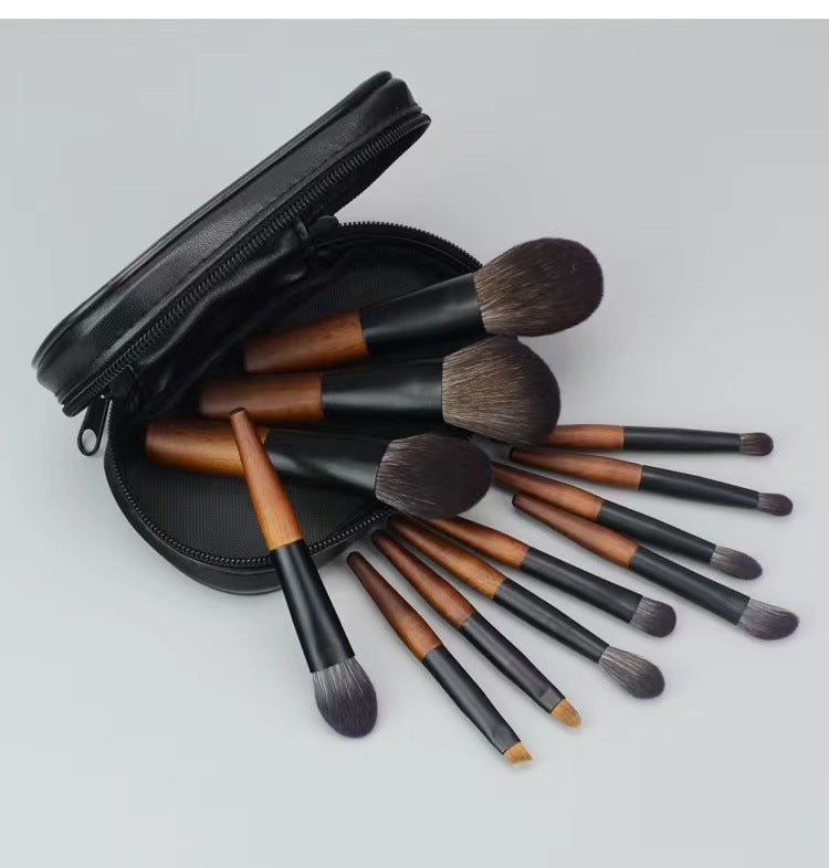 Style A 12-Piece Mini Portable Makeup Brush Set - Fiber Bristle Beauty Tool Set(With storage bag)