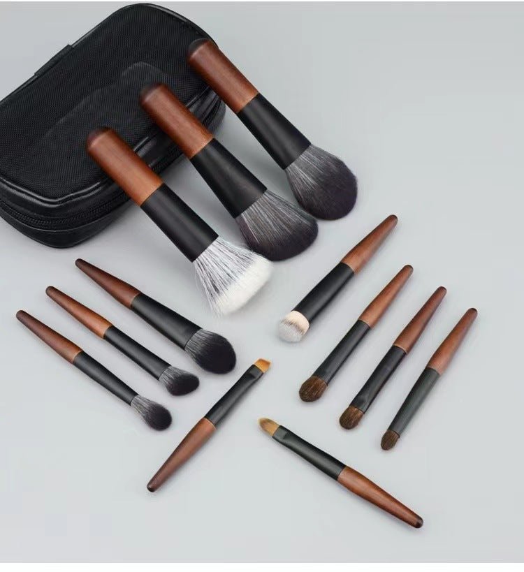 Style B 12-Piece Mini Portable Makeup Brush Set - Fiber Bristle Beauty Tool Set(With storage bag)