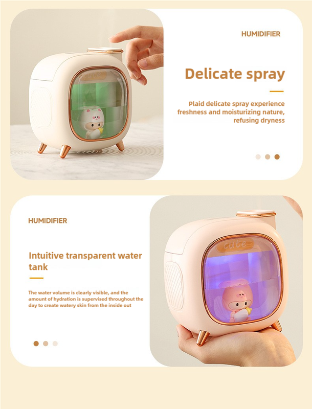 Off White USB Desktop Dual Mist Cute Humidifier with Essential Oil Diffuser, 500ml Large Capacity, Quiet Aromatherapy Machine for Bedroom and Office without essential oil