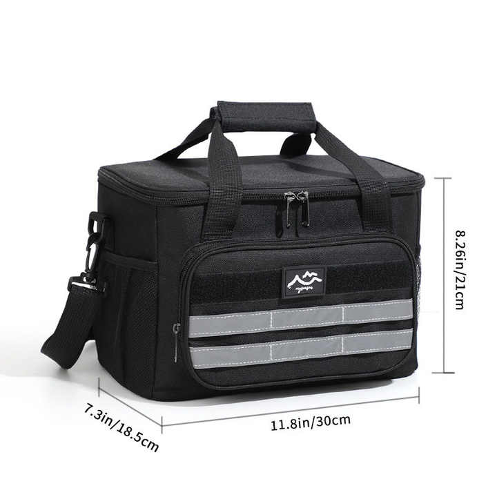 Black 18L Large Capacity Outdoor Insulated Cooler Bag - Portable Picnic Ice Pack with Shoulder Strap