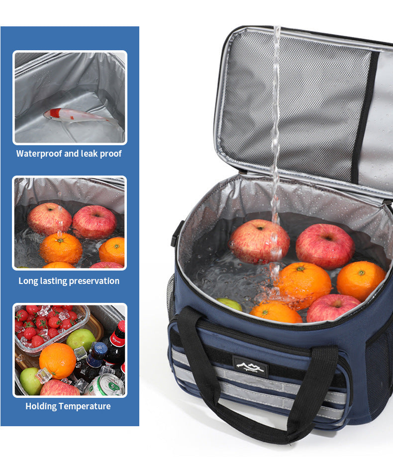 Black 18L Large Capacity Outdoor Insulated Cooler Bag - Portable Picnic Ice Pack with Shoulder Strap