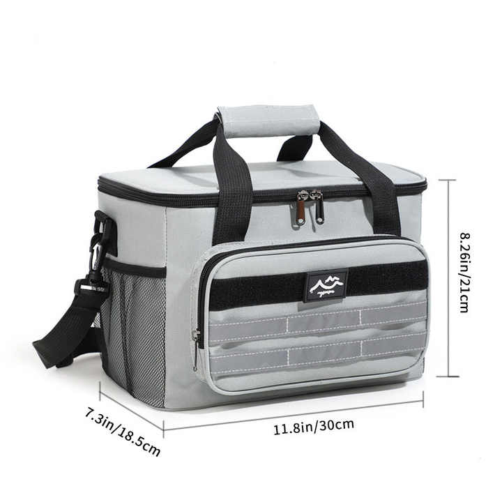 Grey 18L Large Capacity Outdoor Insulated Cooler Bag - Portable Picnic Ice Pack with Shoulder Strap