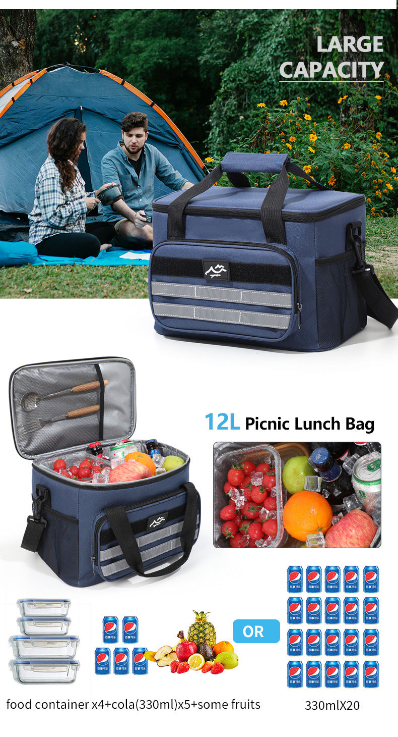 Grey 18L Large Capacity Outdoor Insulated Cooler Bag - Portable Picnic Ice Pack with Shoulder Strap